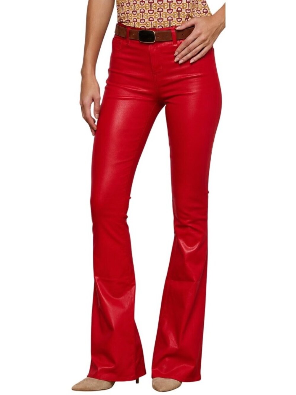 L'AGENCE Marty Coated Flare Jeans Tango Red High Rise Denim Size 26 New - Picture 3 of 14